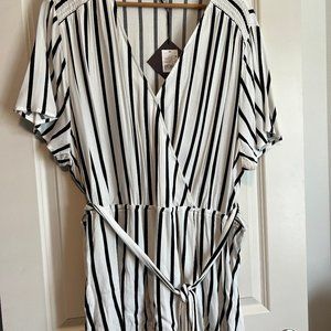 Black and white striped belted top